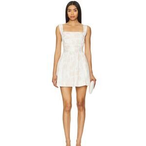 Free People Pink Beige Floral Jacquard Open Back Ruched Mini Dress NWT M